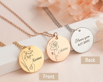 Kids Name and Birth Flower Necklace for New Mom - Birth Flower Necklace with Name - Mother Necklace - First Mothers Day Gift For New Mom