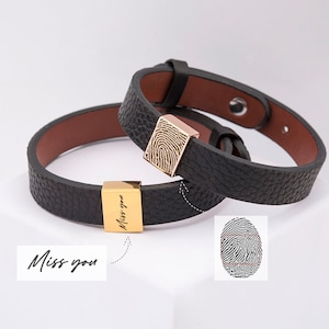 Fingerprint Bracelet Leather - Memorial Bracelet Personalized - Genuine Leather Bracelet - Fingerprint Jewelry - Custom Men Gifts