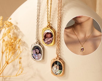 Mothers Day Gifts For Mom from Daughters - Custom Photo Necklace - Vintage Square Pendant Necklace with Picture - Memorial Jewelry Gift