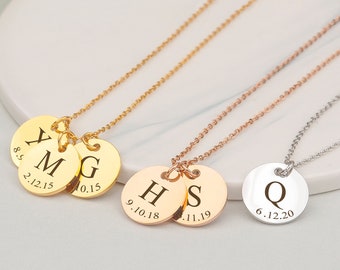 Mothers Day Jewelry - Family Tree Necklace Mom Gift - Initial Necklace Name Engraved Gifts - Coin Initial and Date Necklace Grandma Gift