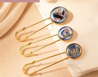 Commemorative USA 250th Anniversary Long Pin Brooch – Customizable Name American Eagle Design Pin - Independence Day Gift