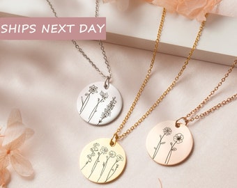 Sister Necklace - Engraved Combined Birth Flower Necklace - Personalized Birth Flower Necklace Custom - Gift Ideas for Her
