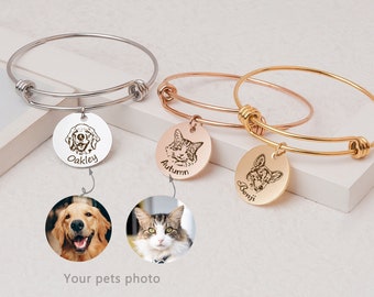 Pet Bracelet Personalized Pet Memorial Jewelry - Pet Portrait Custom Gift for Pet Lovers - Custom Handmade Bangle Dog Mom Animal Lover