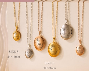 Custom Birth Flower Locket - Oval Locket Necklace with Pictures - Engraved Name Locket Jewelry - Personalized Birthday Gifts for Her