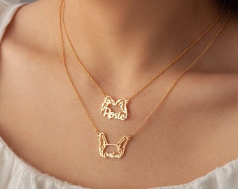 Dog Necklace for Women - Personalized Dog Ears Necklace with Name - Dog Ears Necklace - Dog Name Necklace - Pet Memorial Jewelry