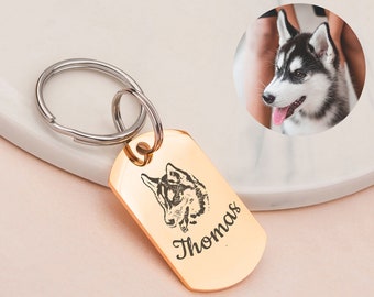 Dog Dad Gifts - Engraved Pet Portrait Keychain - Custom Pet Portrait Keychain Memorial - Dog Photo Keychain - Unique Gift For Dad