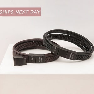 Couples Bracelet Personalized - Couples Bracelet Braided Leather - Engraved Leather Bracelet - Couples Gift Boyfriend Gift