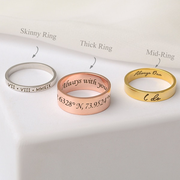 Custom Word Ring - Inside Engraved Ring - Dainty Name Ring - Personalized Stacking Ring Gift - Unisex Ring - Gift For Boyfriend