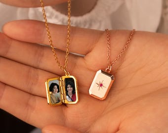 Custom Photo Locket Necklace with Birthstone - Rectangle Locket Engraved Pendant - Graduation Gift - Gift for Best Friend - Soul Sister Gift