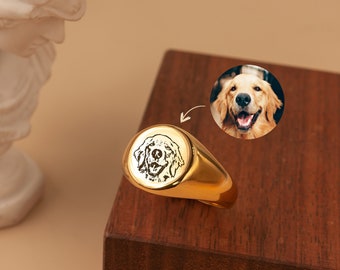 Dog Ring for Her - Personalized Pet Portrait Signet Ring Memorial Jewelry - Custom Pet Portrait - Paw Print Ring - Pet Lover Gift