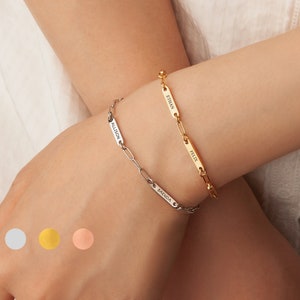 Best Friend Gifts for Her - Paperclip Chain Bracelet - Minimalist Bracelet Friendship Bracelet - Engraved Bracelet Multiple Name Bracelet