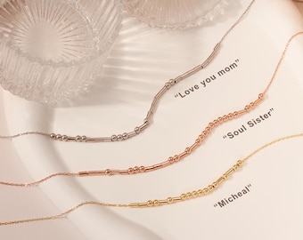 Personalized Morse Code Name Necklace - Custom Hidden Message Gift For Her - Minimalist Beaded Jewelry - Personalized Birthday Gifts for Mom