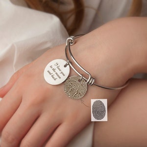 Memorial Gift for Women - Custom Actual Fingerprint Jewelry - Handwriting Bracelet - Thumbprint Bracelet - Thumbprint Jewelry Handmade Gift