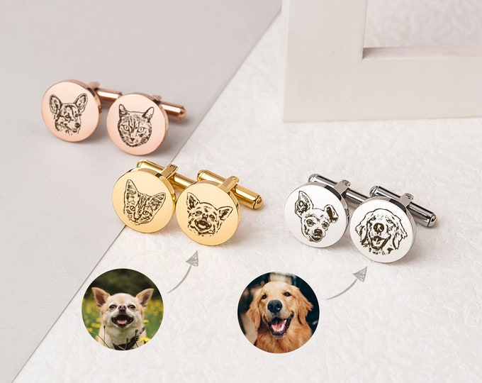 Custom Cuff Links - Pet Portrait Cufflinks - Memorial Cuff Links - Groom Gift from Bride - Personalized Gift For Him