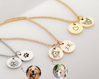Mothers Day Gifts For Grandma - Pet Portrait Custom - Engraved Your Pet Portrait Necklace - Pet Mini Charms Necklace for Pet Lover