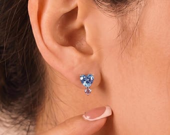 Custom Double Love Birthstone Earrings - 2 Birthstone Stud Earrings - Two Birthstone Earrings - Best Friend Gift - Summer Earrings for Her