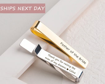 Tie Clip Gold - Father of the Groom Tie Clip - Tie Clip Personalized Front and Back - Father of the Bride Gift - Gift from Bride