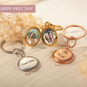 Best Friend Gift - Personalized Keychain with Sister Photos - Engraved Birth Flower Keychain - Personalized Gift Soul Sister Graduation Gift