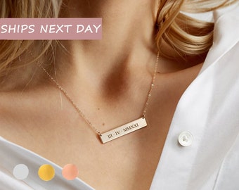 Personalized Gifts For Her - Roman Numeral Date Necklace - Custom Bar Necklace - Coordinate Necklace Long Distance - Special Date Necklace