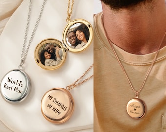 Gifts for Him - Locket for Men - Personalized Locket Necklace with Photo - Engraved Locket - Round Locket - Gift For Boyfriend