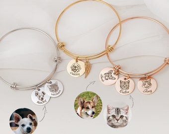 Pet Charm Bracelet for Women - Pet Portrait Bracelet - Dog Portrait Custom - Engraved Dog Portrait Bracelet - Pet Memorial Bracelet