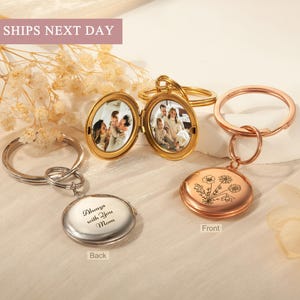 Custom Engraved Birth Flower Locket Keychain - Picture Locket keychain - Locket Keychain with Photos - Family Photo Gifts for Mom