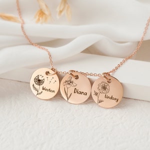 Custom Birth Flower Charms Necklace - Birth Flower Necklace with Name - Personalized Family Flower Necklace Handmade Christmas Gifts for Her