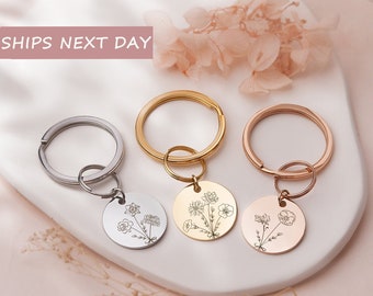 Mama Keychain - Custom Keychain Combined Birth Flower - Birth Flower Keychain Bouquet Flower Keychain - Personalized Gift for Her