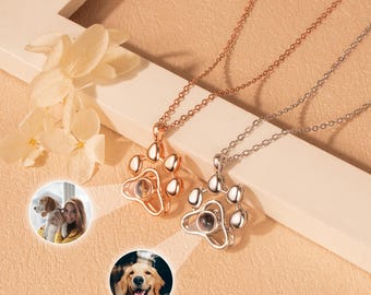 Paw Projection Photo Necklace - Custom Cat Dog Photo Necklace - Picture Inside Pet Paw Memorial Jewelry - Mothers Day Gift for Pet Mom