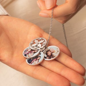 Personalized Photo Necklace with Four-leaf Clover Pendant - Engraved Locket - Custom Multi Family Photo Necklace - Mom Birthday Gift