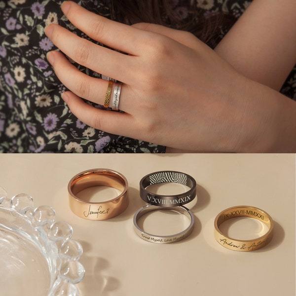 Memorial Handwriting Ring - Custom Fingerprint Ring -  Signature Rings Personalized Ring - Handmade Memorial Jewelry  Gifts