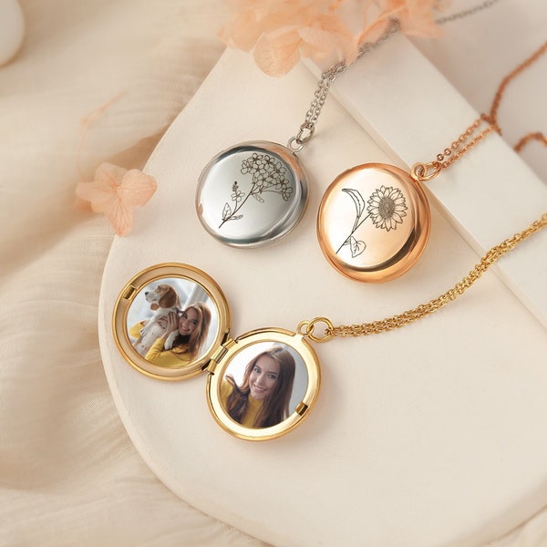 Custom Locket Necklace - Photo Locket Necklace - Sunflower Necklace Personalized Locket - Friend Birthday Gift - Gifts For Girlfriend