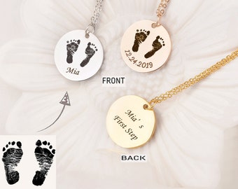 New Mom Gift - Engraved Actual Footprint Necklace - Custom Baby Feet Necklace Baby Handprint Necklace - First Mothers Day Gift