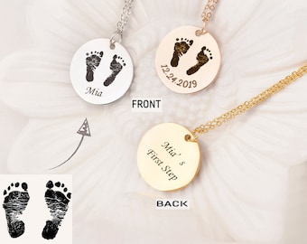 New Mom Gift - Engraved Actual Footprint Necklace - Custom Baby Feet Necklace Baby Handprint Necklace - First Mothers Day Gift