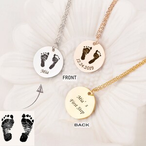 New Mom Gift - Engraved Actual Footprint Necklace - Custom Baby Feet Necklace - Baby Handprint Necklace - Baby Shower Gift