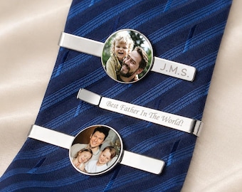 Fathers Day Gift -  Custom Photo Tie Clip - Engraved Tie Clip for Dad - child and father Picture Gift - Family Photo Gift for Husband