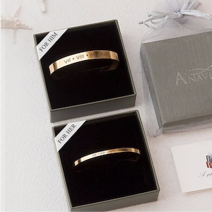 Couple Bracelet Personalized - Men Bracelet Gold Engraved -Cuff Bracelet Matching Bangles of 2 - Couple Jewelry Anniversary Gift For Couples