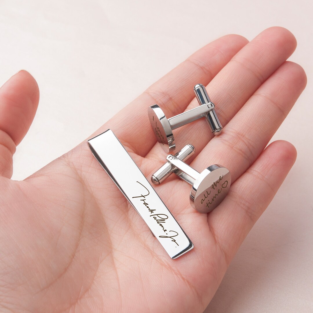 personalised tie clip and cufflink set