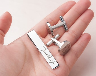 Tie Clip and Cufflink Set - Custom Cufflinks - Personalized Tie Clip and Cufflink Set- Engraved Tie Clip - Father of the Groom Gift