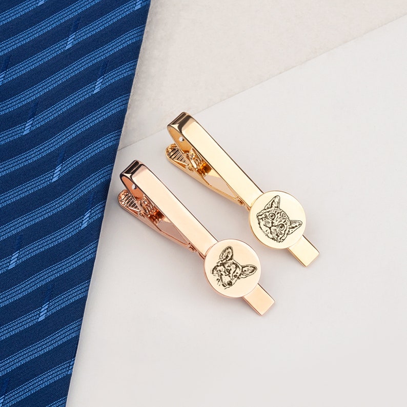 Wedding Gift for Groom Dog Tie clip Custom Tie Clip Tie Clip Personalize Pet Portrait Engraved Tie Bar Logo Tie Clip image 10