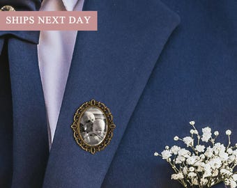 Gift For Groom From Bride - Custom Photo Pin Brooch - Wedding Gift Custom Photo Boutonniere Pin - Memorial Pin Wedding Keepsake for Groom