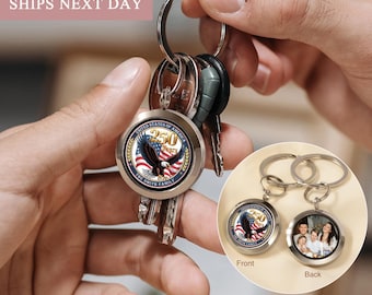 USA 250th Anniversary Keychain - Patriotic Eagle Photo Keychain with Custom Name - United States Independence Day Gift - 4th of July Gift