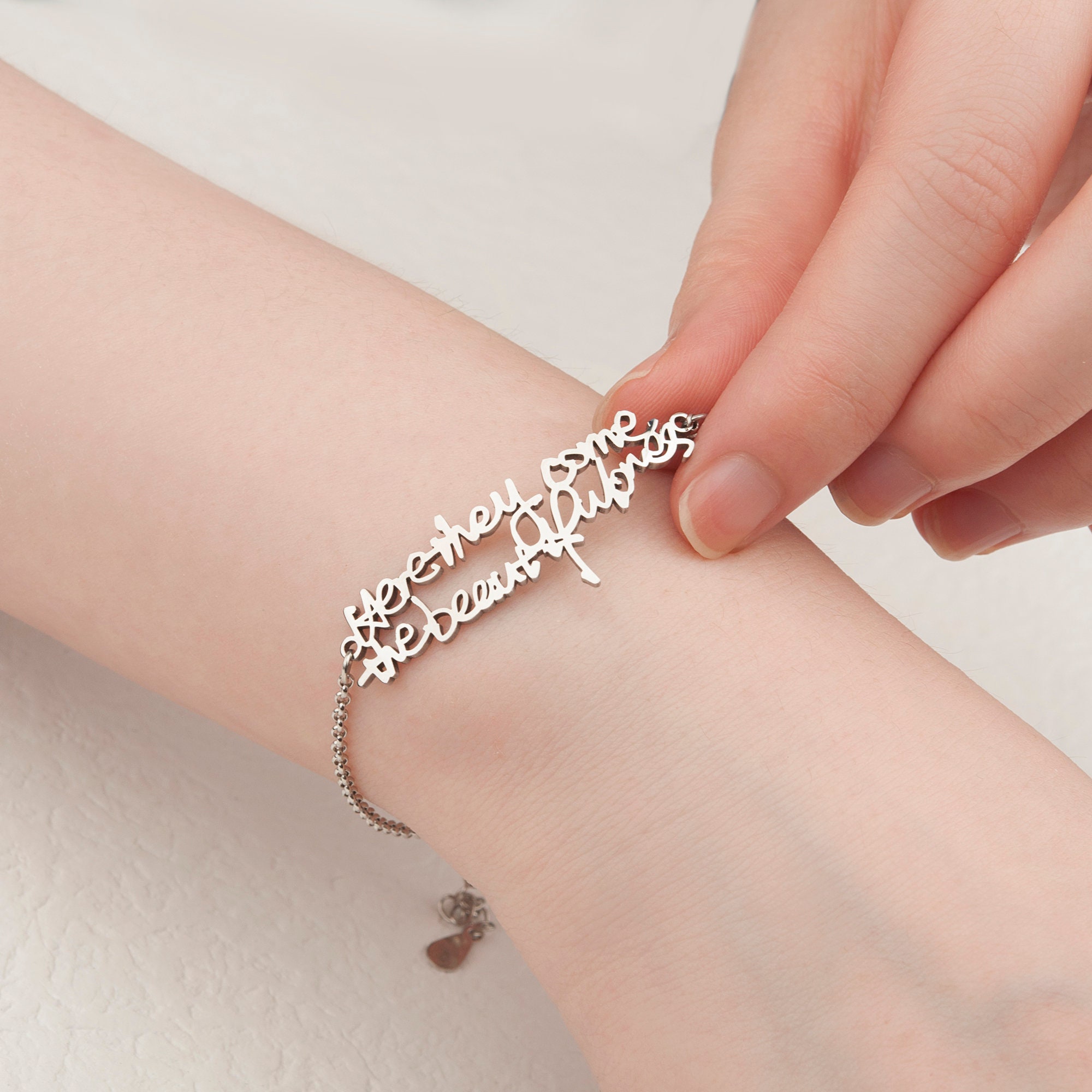 Handwriting Bracelet Gold Custom Actual Handwriting Jewelry Etsy