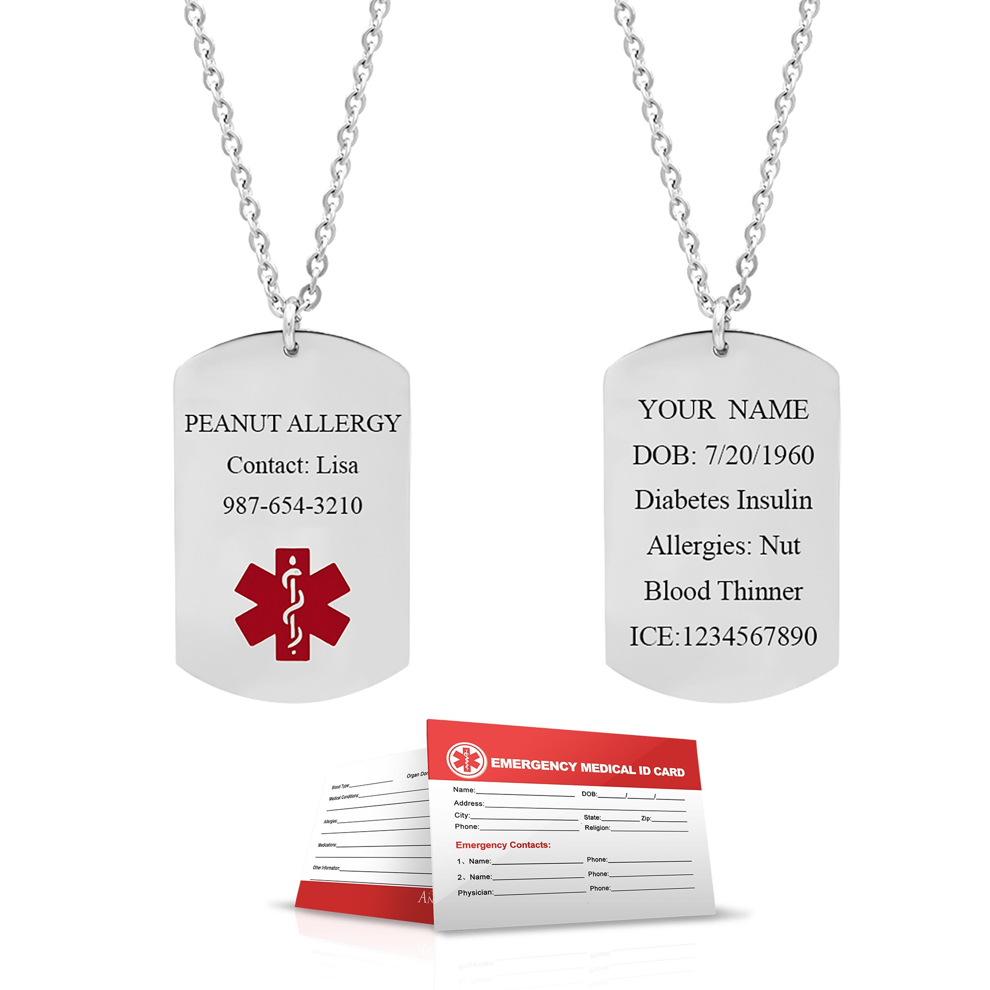 Medical Alert ID Dog Tag Necklace - Personalized Alert Medical Necklace ...