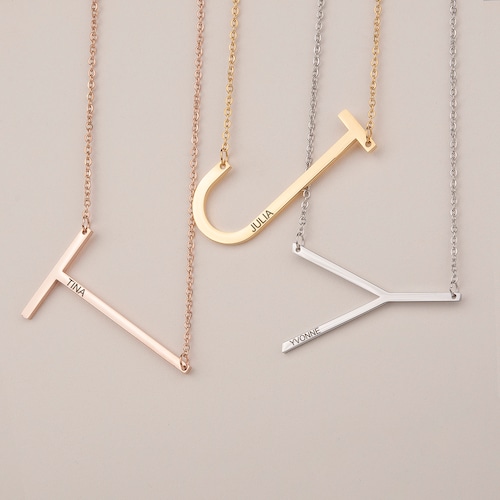 14K Gold Sideways Initial Necklace / Letter Necklace / Etsy