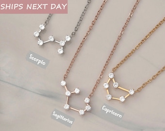 Birthday Gift For Her - Dainty Zodiac Sign Necklace - Constellation Crystal Necklace - Shinny Star Necklace - Best Friend Gift