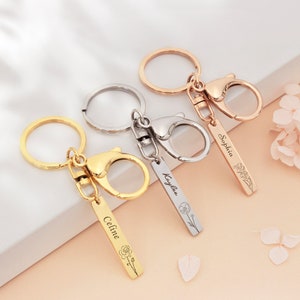 Nana Gift  - Rose Gold Keychain with Large Lobster Clasp - Birth Flower Keychain - Custom Name Keychain - Birth Flower Gift Grandma