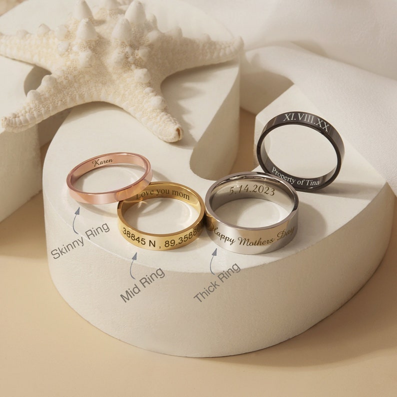 Mens Rings - Engagement Ring - Couple Ring - Custom Engraved Ring - Promise Ring - Anniversary Ring - Personalized Ring 2.5mm, 4mm, 7mm Wide bild 1