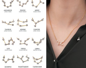 Constellation Jewelry Zodiac Necklace - Zodiac Signs Crystal Necklace - Astrology Jewelry Birthday Gift Personalized