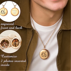 Mens Locket Custom - Gold Locket Necklace - Personalized Monogram Name Necklace - Locket with Photos - Gifts For Him - Boyfriend Gift